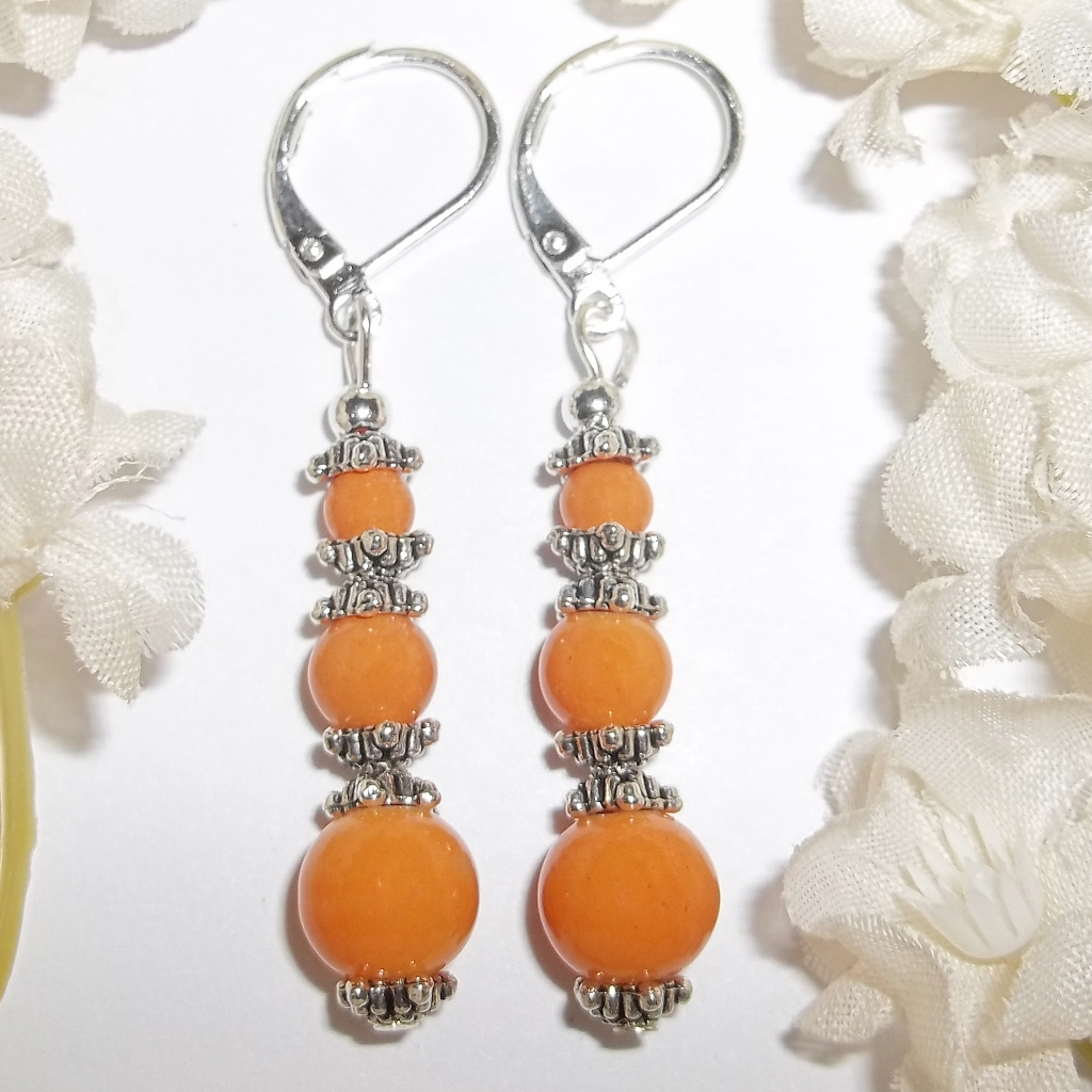 Dangle Earrings, Orange Earring, Orange Silver Earring Earring Earring Set 4761